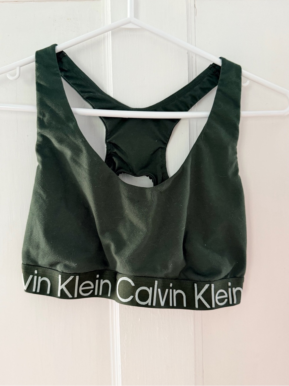 Calvin Klein Dark Green Sports Bralette with Logo Band